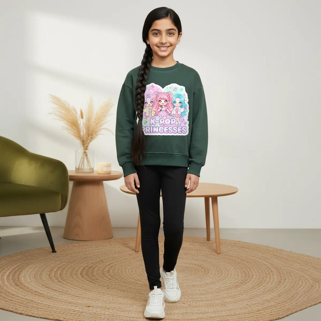 Girls Green K-Pop Princesses Graphics Sweatshirt Sweatshirts & Hoodies Green 1-2 Y