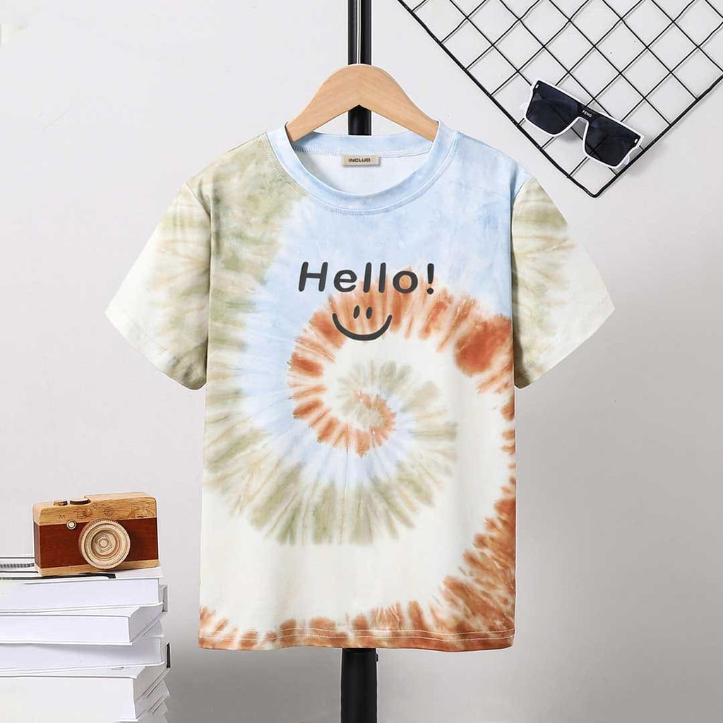 Boys Tie & Dye Print Short Sleeves T-shirt Tshirts Khaki 8-9 Y 