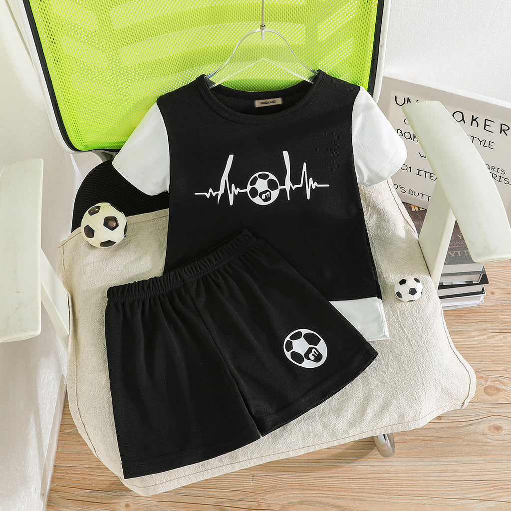 Boys Black Football Graphic Short Sleeves T-Shirt With Shorts Set 2 pc. Sets Black 2-3 Y