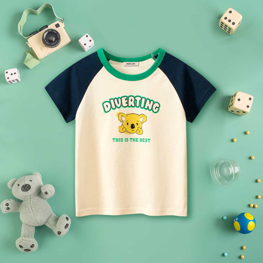 Boys Raglan Sleeves Graphic T-Shirt Tshirts Blue 1-2 Y 