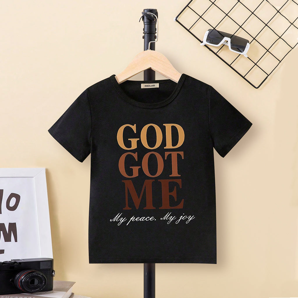 Boys Black Typographic Printed Regular Short Sleeves T-Shirt Tshirts Black 3-4 Y