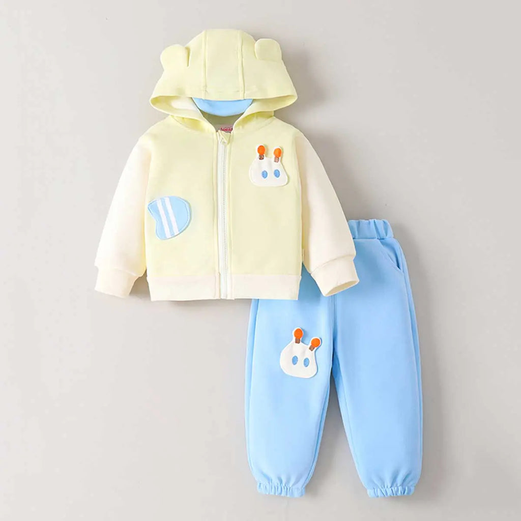 Boys Lime Yellow Applique Hooded Zipper Jacket With Joggers Set Sets Lime Yellow 1-2 Y