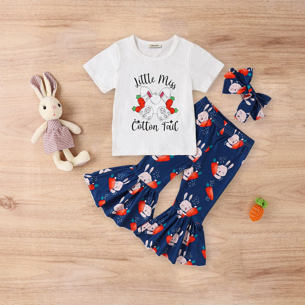 Girls Bunny Print T-Shirt With Pants & Headband 3 pc. Sets Blue 1-2 Y 