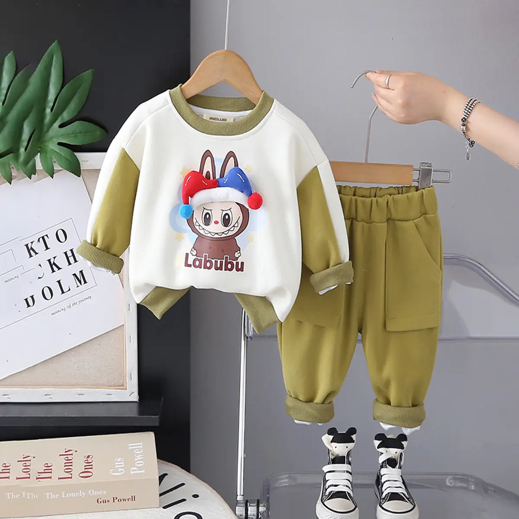 Boys Green Graphics Printed Sweatshirt With Jogger Sets Sets Green 1-2 Y