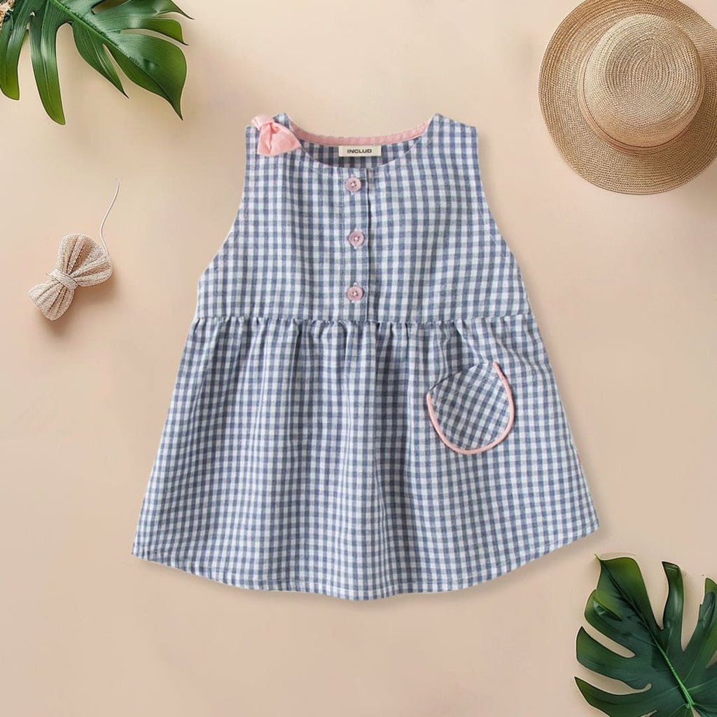 Girls Printed Sleeveless Casual Dress Casual Dresses Blue 1-2 Y 