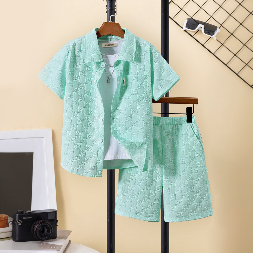Boys Green Short Sleeve Shirt With Cross Pocket Shorts Set 2 pc. Sets Green 8-9 Y