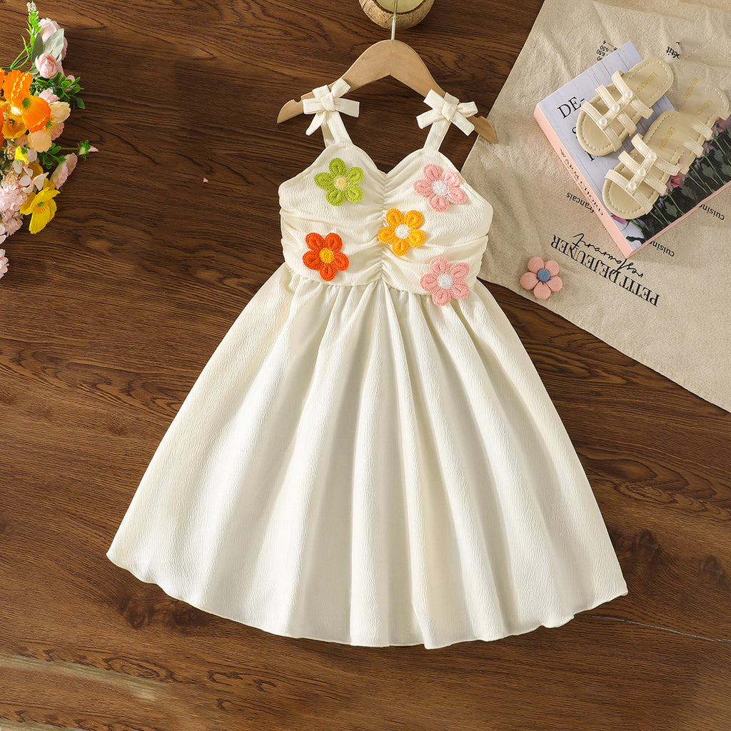 Girls White Textured Sleeveless Fit And Flared Dress Casual Dresses White 3-4 Y