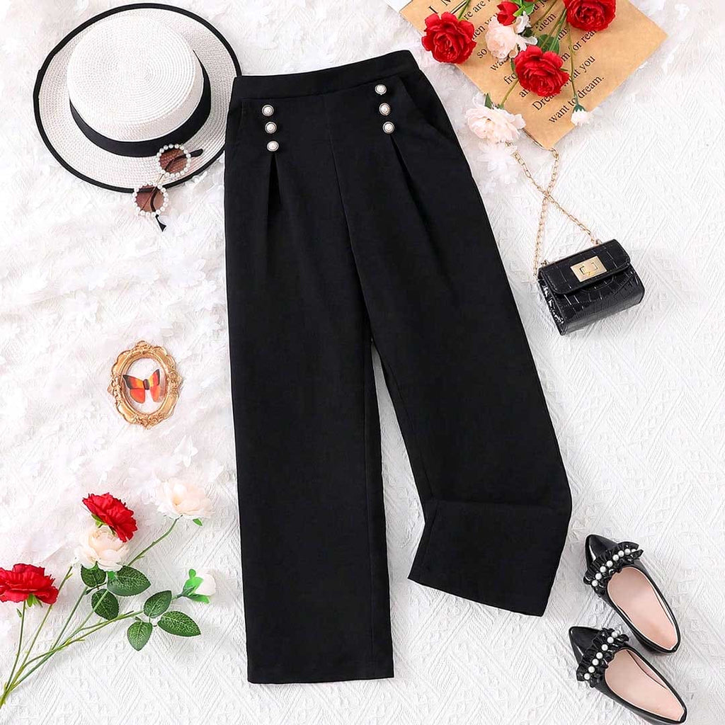 Girls Elasticated Straight Fit Trouser Trackpants & Joggers Black 8-9 Y 