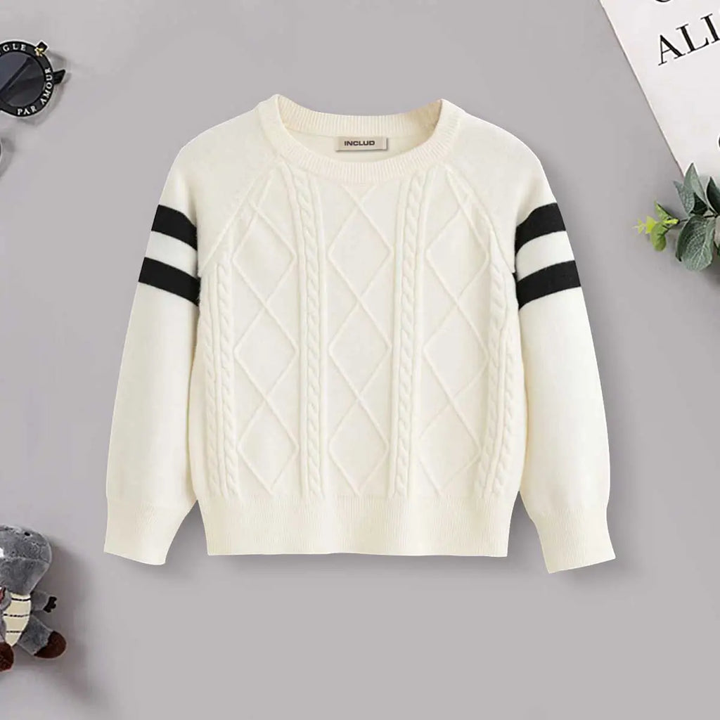 Boys Off White Self Striped Pattern Raglan Sleeves Sweater Sweaters & Cardigans Off White 3-4 Y