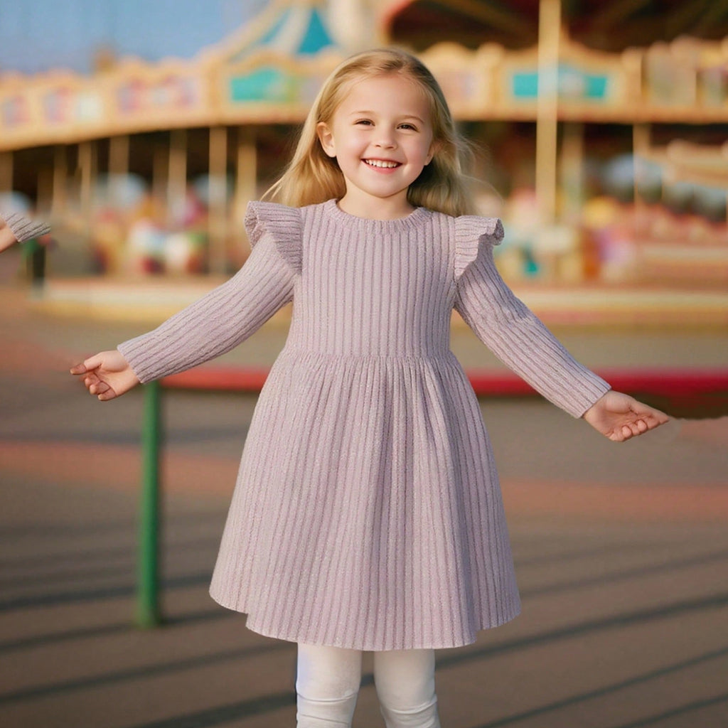 Girls Lilac Self-Stripes Fit & Flare Winter Casual Dresses Casual Dresses Lilac 2-3 Y