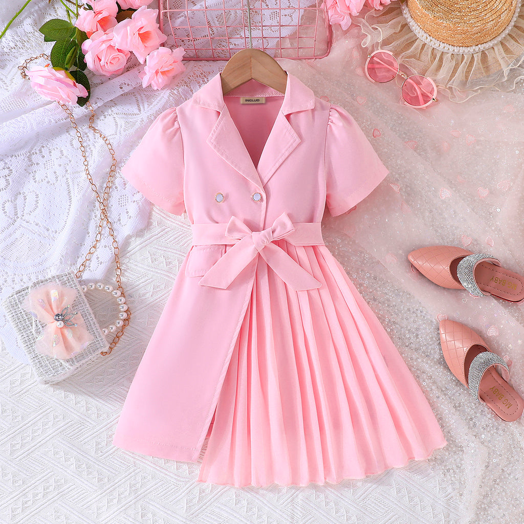 Girls Pink Solid Summer Casual Blazer Dresses Casual Dresses Pink 2-3 Y