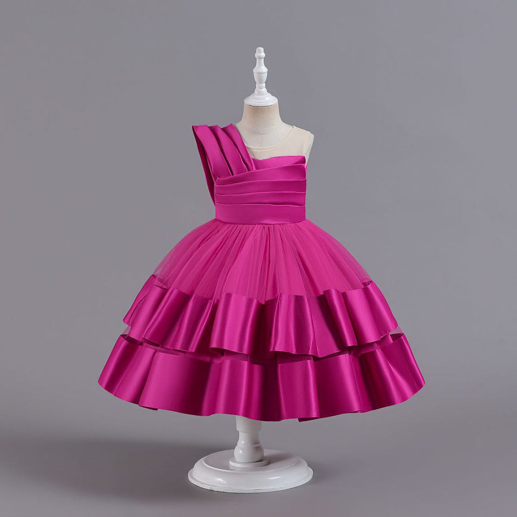 Girls One Shoulder Fit & Flare Party Dress Party Dresses Pink 1-2 Y 