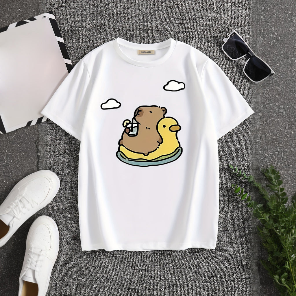 Boys White Animal Graphic Short Sleeves T-Shirt Tshirts White 5-6 Y