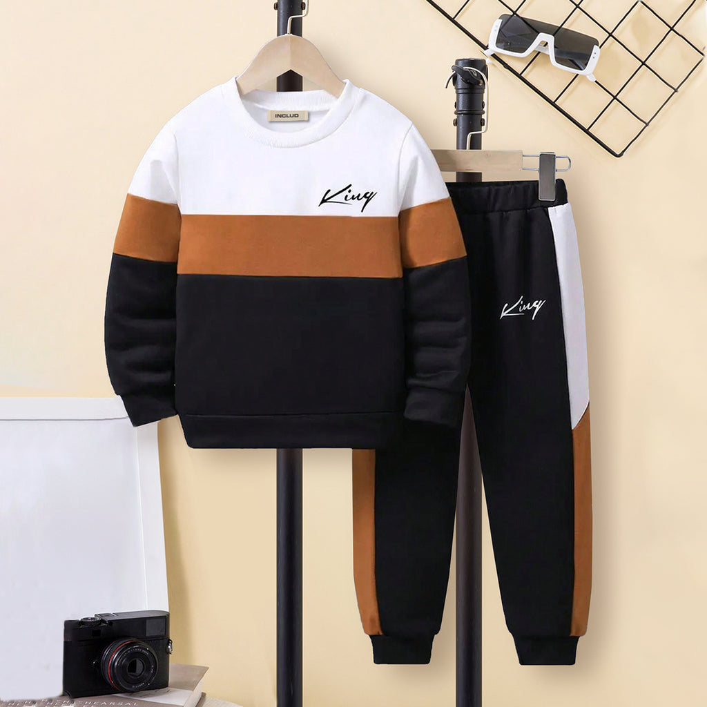 Boys Black Colorblocked Sweatshirt with Joggers Set Sets Black 3-4 Y