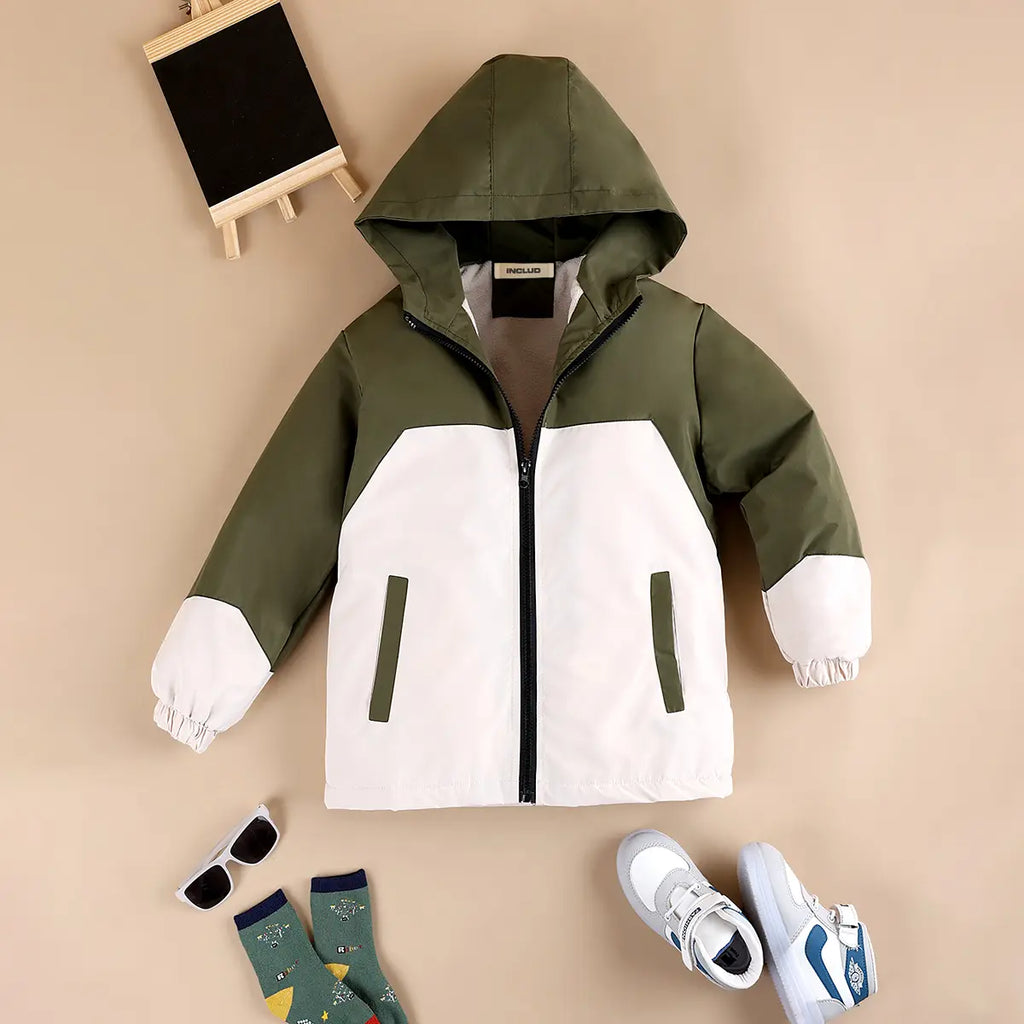 Boys Green Solid Hooded Zipper Jacket Coats & Jackets Green 3-4 Y