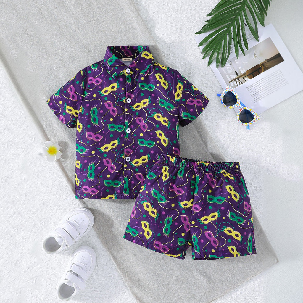Boys Blue Mask Printed Short Sleeves Shirt With Shorts Set 2 pc. Sets Blue 3-4 Y
