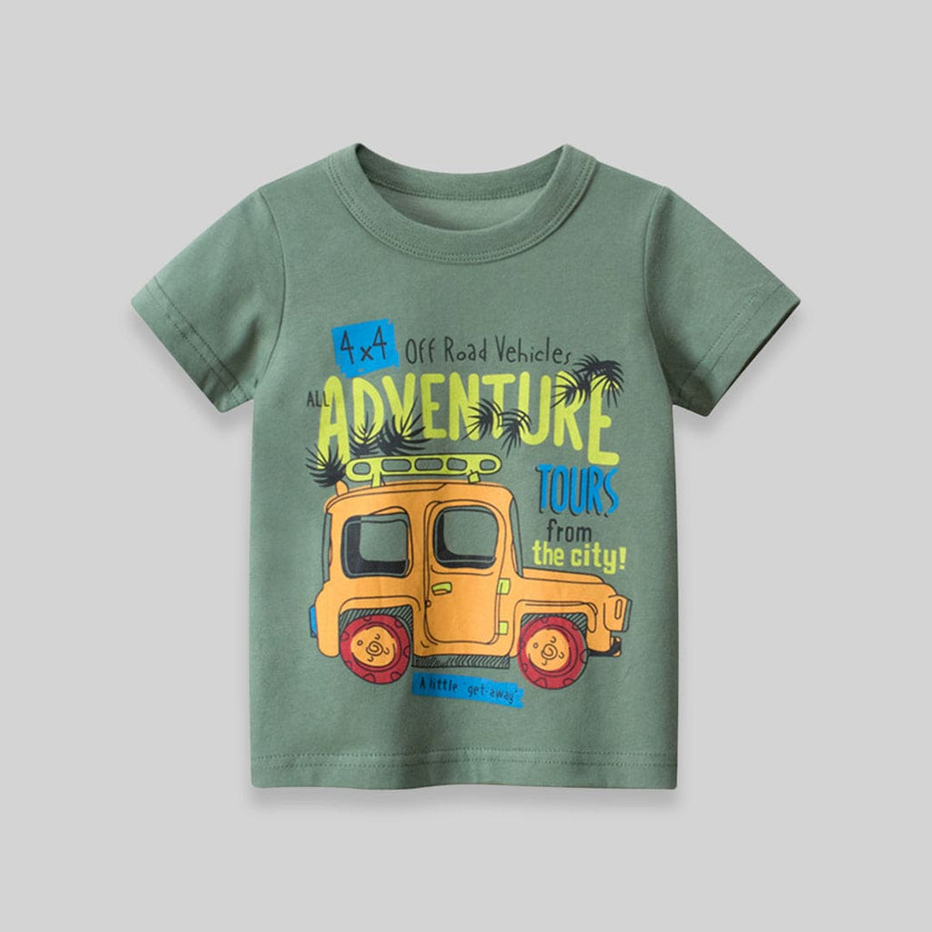Short Sleeve Tshirt With Car print Tshirts Olive 1-2 Y 