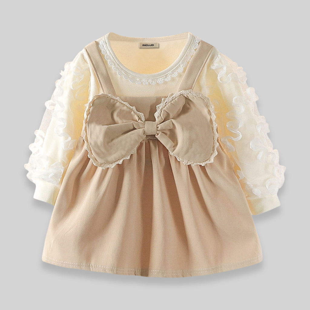 Girls Dress with Bow Casual Dresses Khaki 1-2 Y