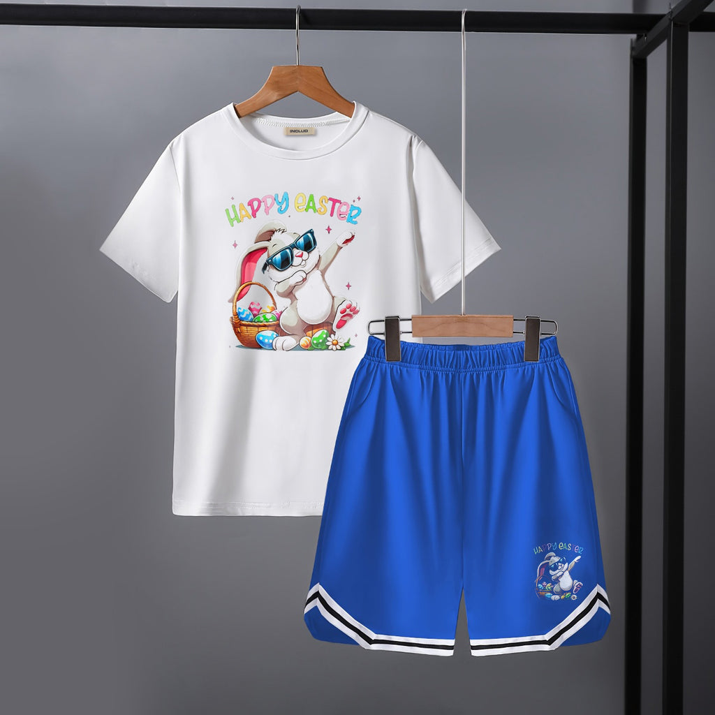 Boys Happy Easter Graphic Short Sleeve T-Shirt With Blue Shorts Set 2 pc. Sets