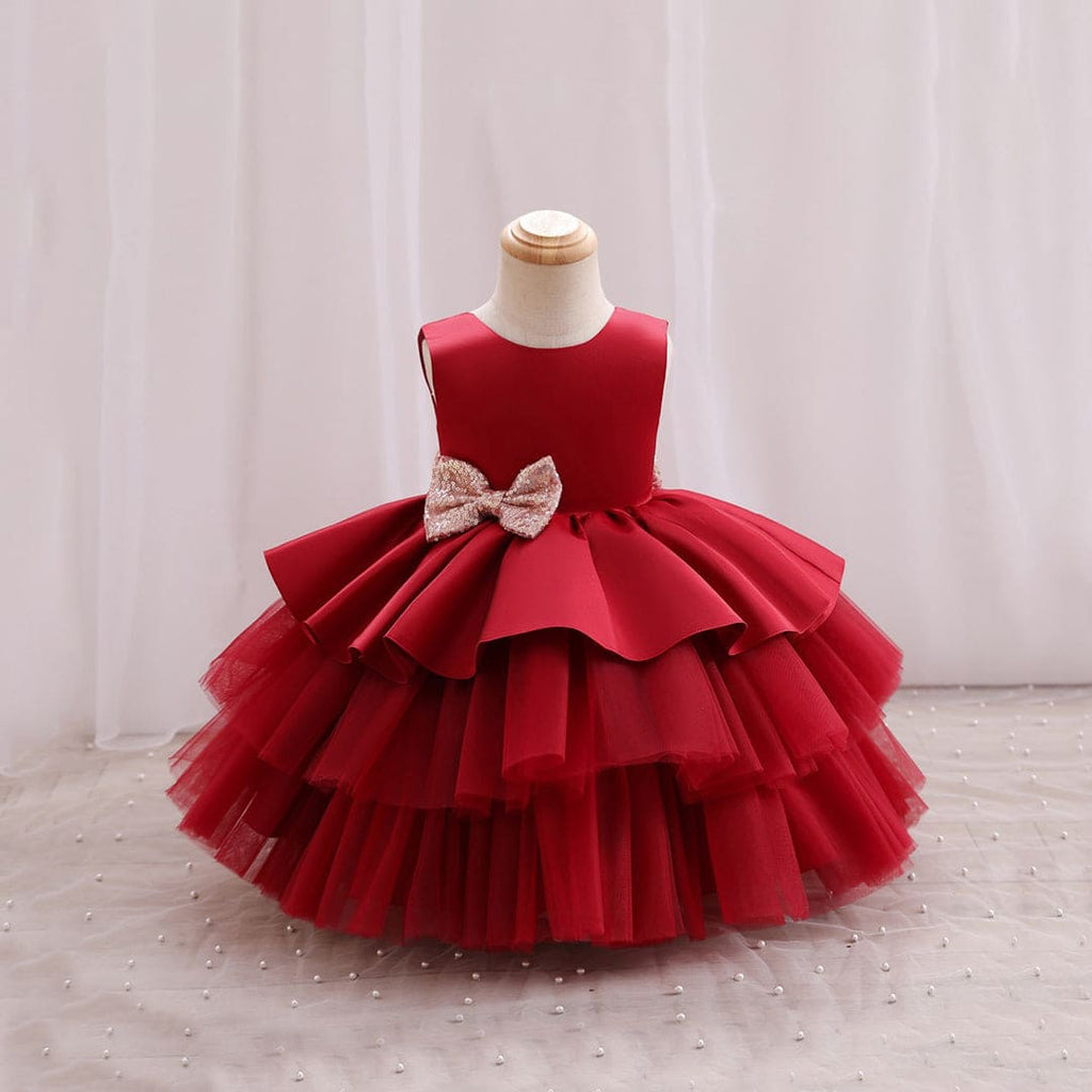 Girls Sleeveless Sequins Bow Party Dress Party Dresses Red 1-2 Y 