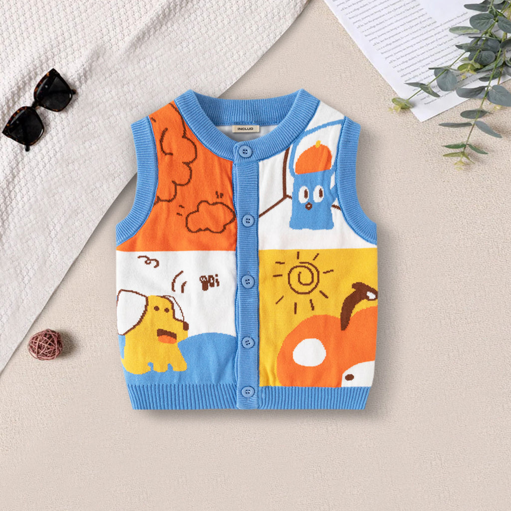 Boys Blue Self-Design Jacquard Sweater Vest Sweaters & Cardigans Blue 2-3 Y