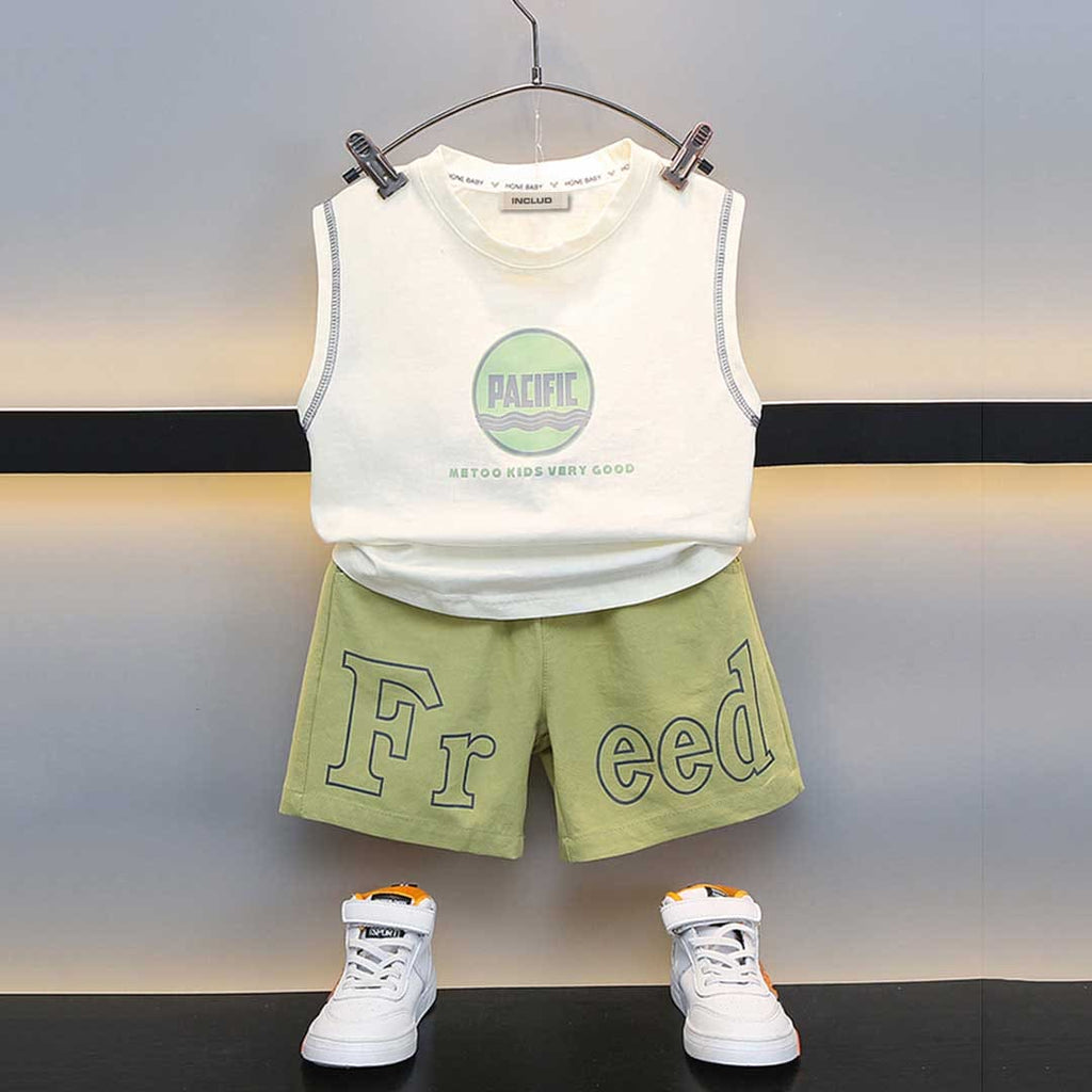 Boys Printed Sleeveless T-Shirt With Shorts Set Sets Green 1-2 Y 
