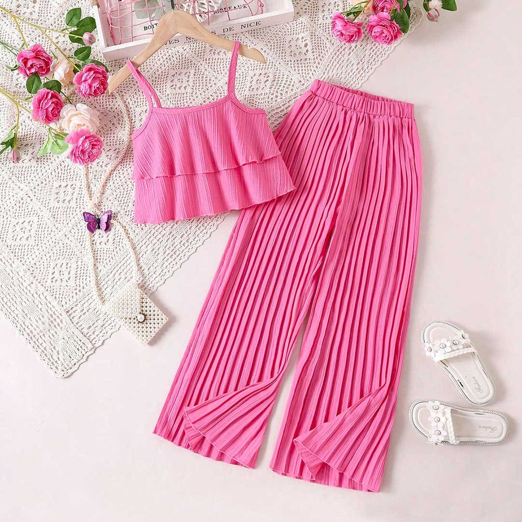 Girls Sleeveless Crop Top With Straight Fit Pants Sets 2 pc. Sets Red 8-9 Y 