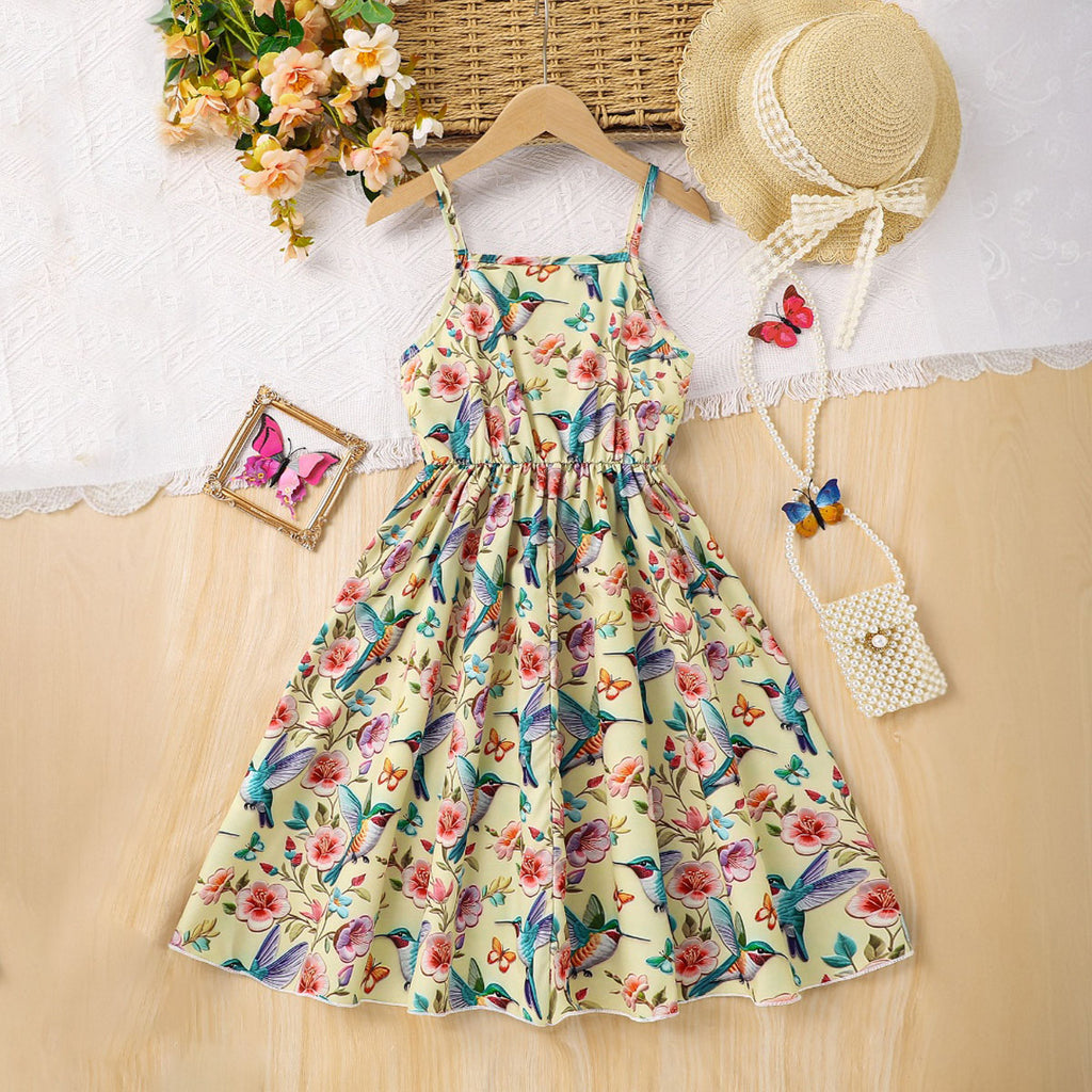 Girls Multicolored Birds Printed Fit & Flare Dress Casual Dresses Multicolor 3-4 Y