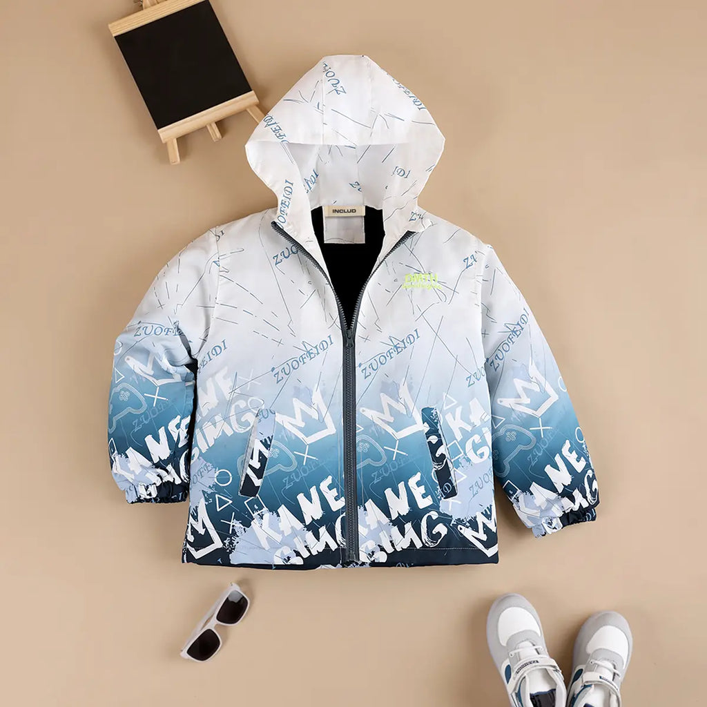 Boys Grey Ombre Printed Hooded Zipper Jacket Coats & Jackets Grey 3-4 Y