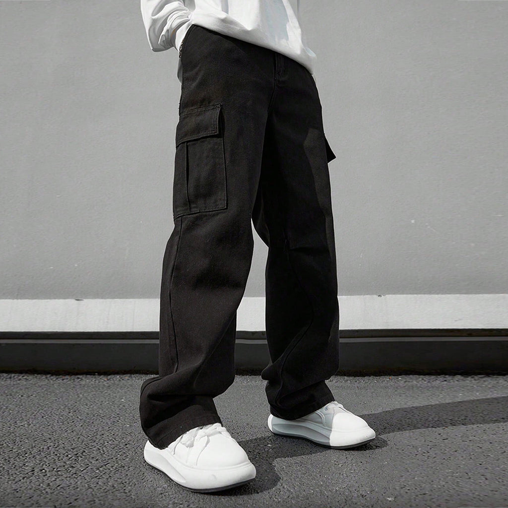 Boys Black Cargo Straight Fit Pants Cargo Pants Black 7-8 Y