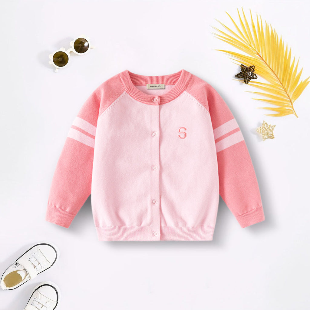 Girls Pink Solid Raglan Sleeves Cardigan Sweaters & Cardigans Pink 2-3 Y