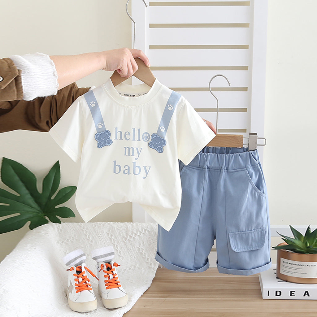Boys Blue Printed Short Sleeves T-shirt with Shorts Set Sets Blue 1-2 Y