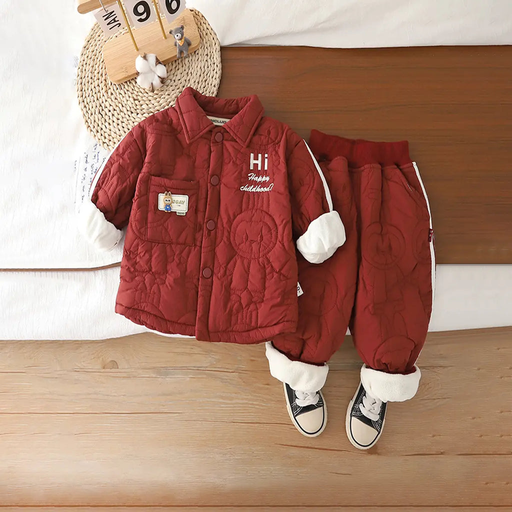 Boys Red Textured Jacket With Pants Sets 2 pc. Sets Red 1-2 Y