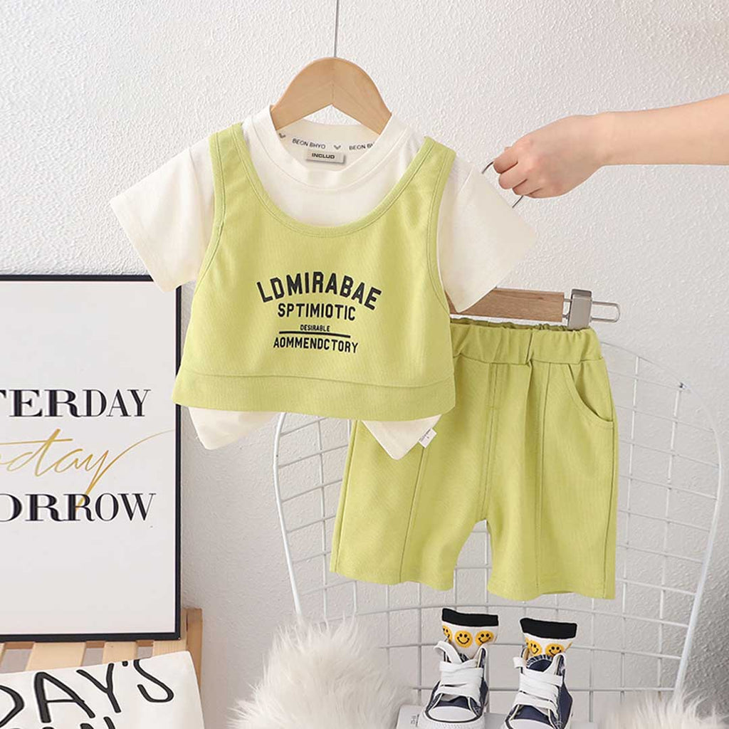 Boys Vest Look T-Shirt With Shorts Set 2 pc. Sets Olive 1-2 Y