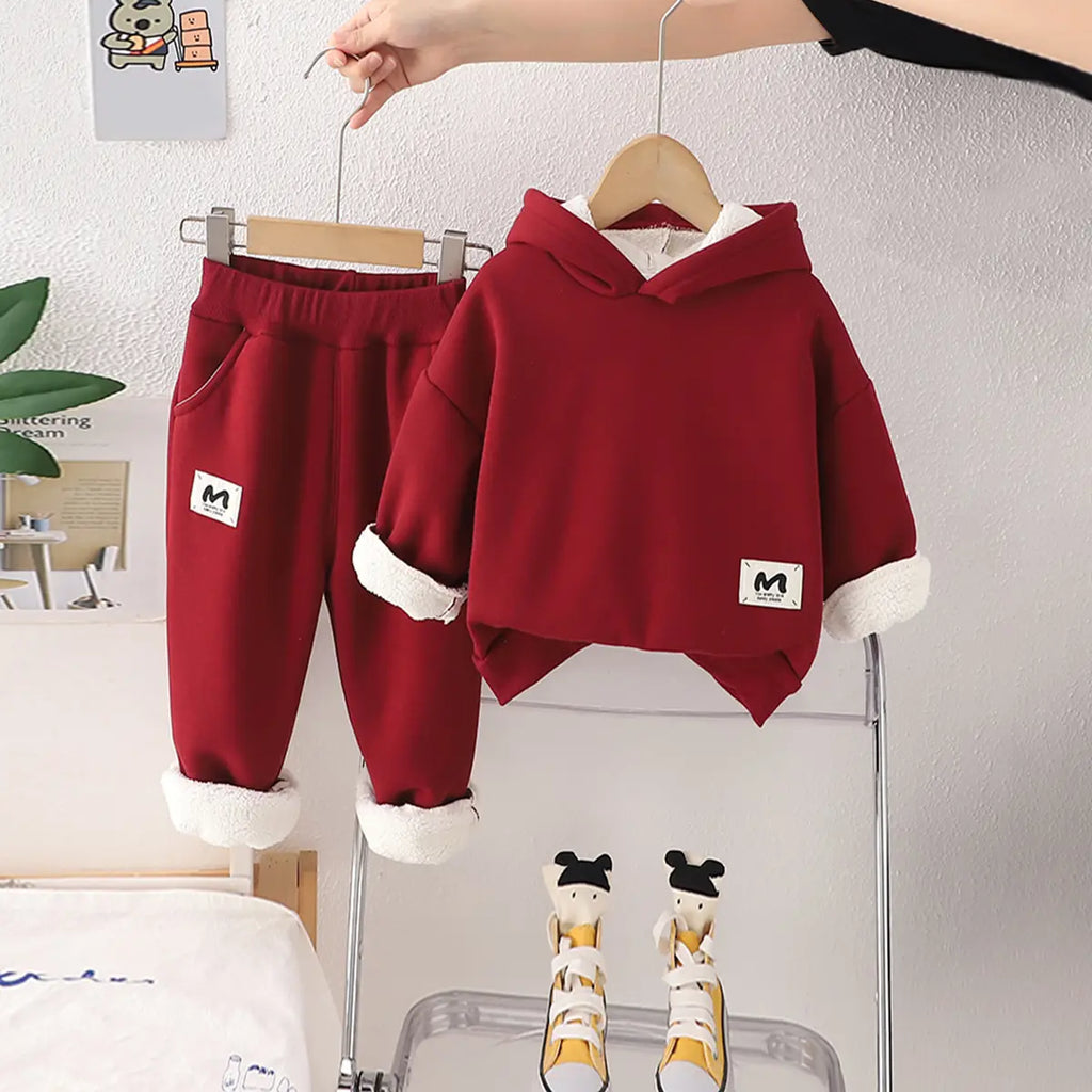 Boys Red Hooded Sweatshirt With Jogger Co-ord Sets Sets Red 1-2 Y