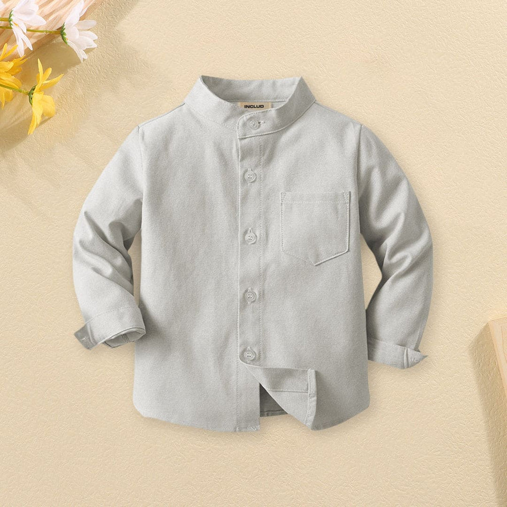 Boys Mandarin Collar Long Sleeves Shirt Shirts Gray 1-2 Y 