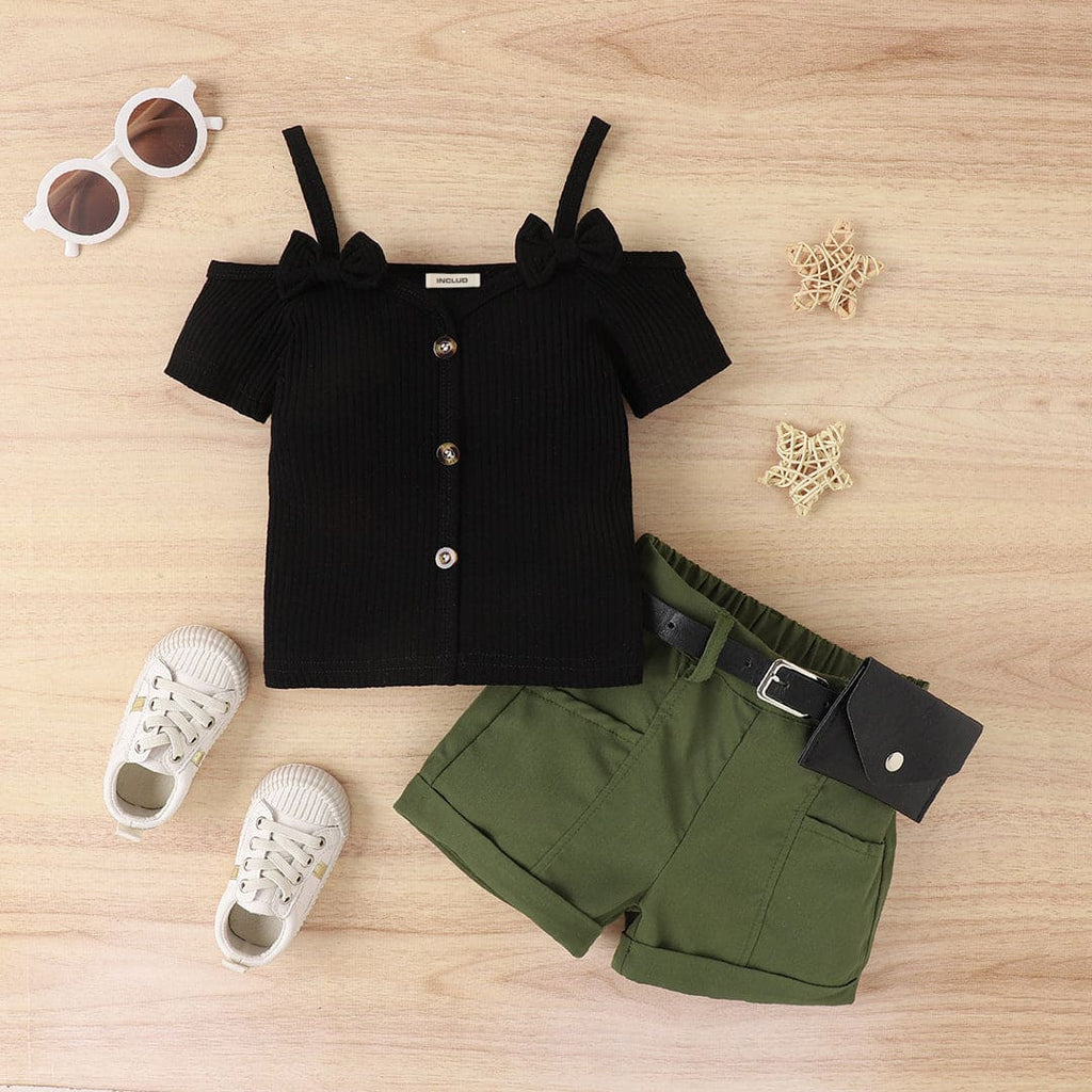 Girls Off-Shoulder Top with Shorts Set Sets Black 1-2 Y 