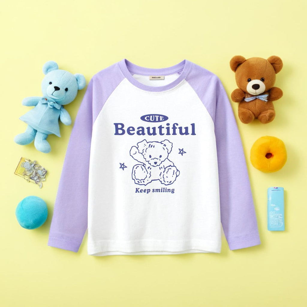 Girls Graphic Print Long Sleeves T-Shirt Tshirts Purple 7-8 Y 