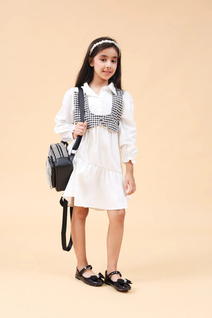 Girls White Long Sleeve Shirt Neck Casual Dress Casual Dresses White 3-4 Y