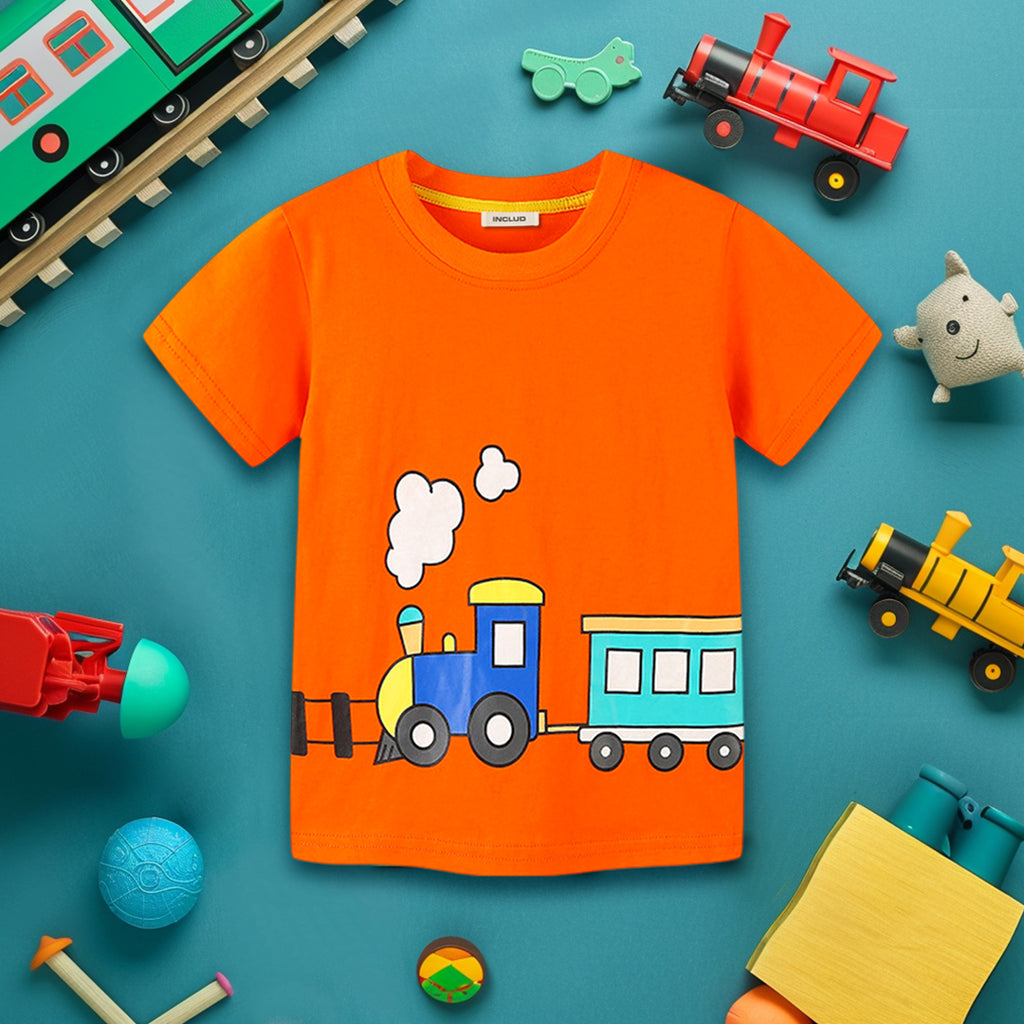 Boys Graphic Print Short Sleeves T-Shirt Tshirts Orange 1-2 Y 