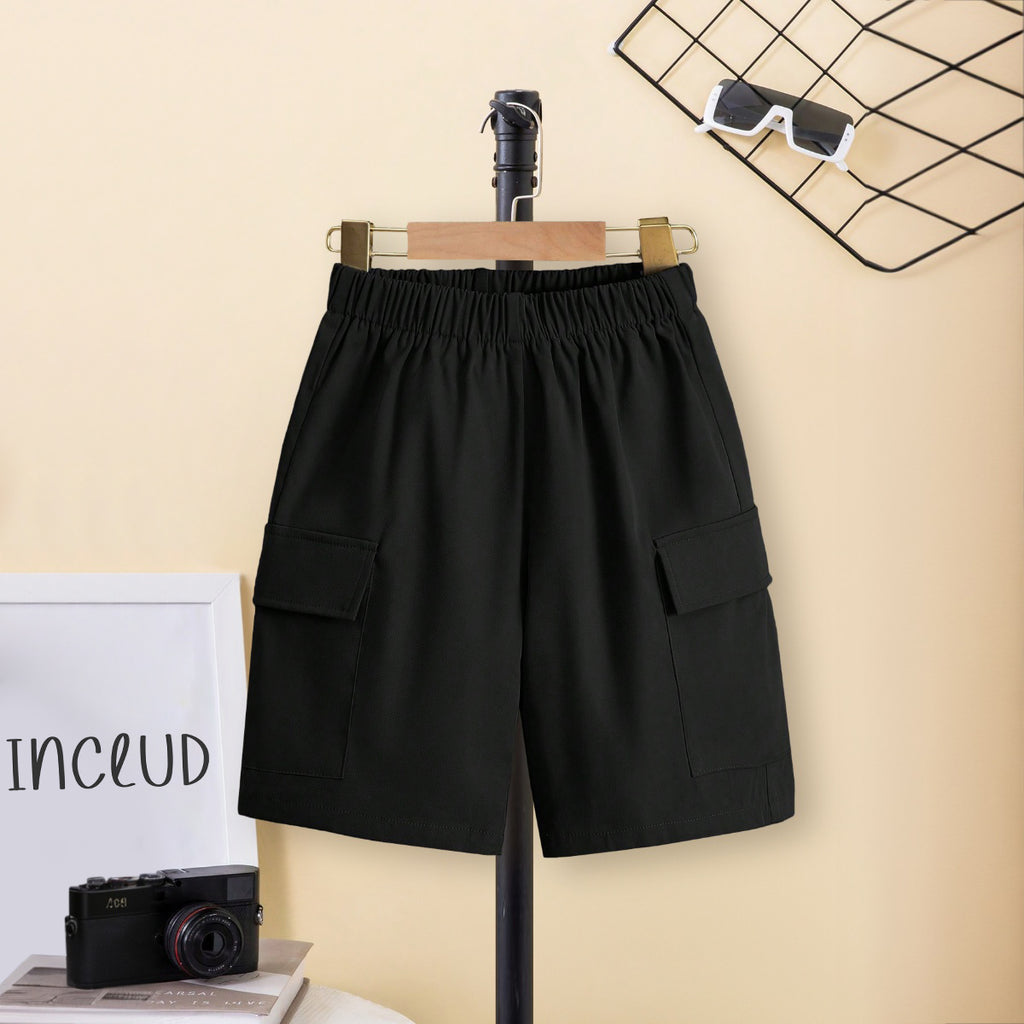 Boys Black Elasticated Waist Cargo Short Cargo Shorts Black 7-8 Y