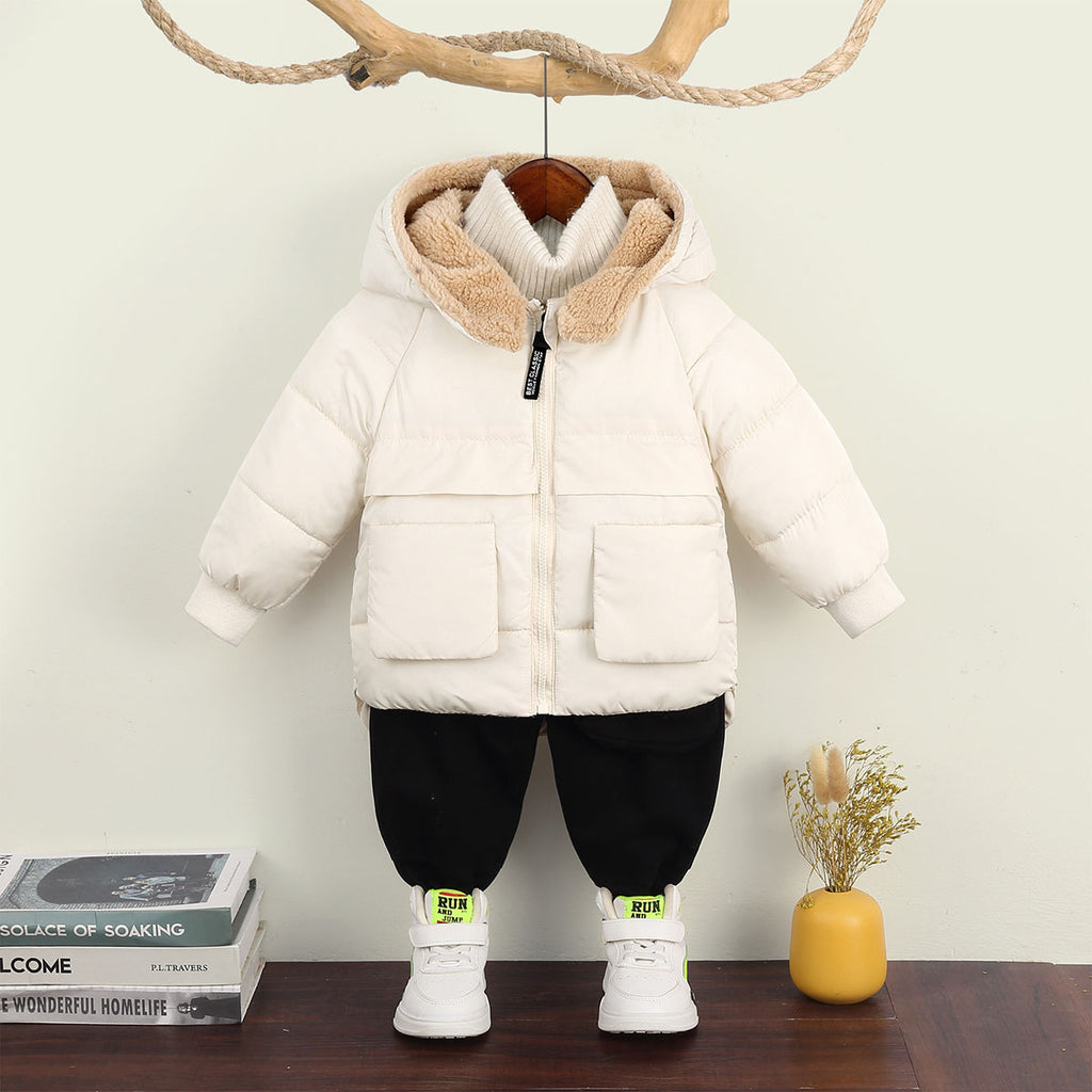 Girls Off White Solid Hooded Quilted Down Jacket Coats & Jackets Off White 1-2 Y