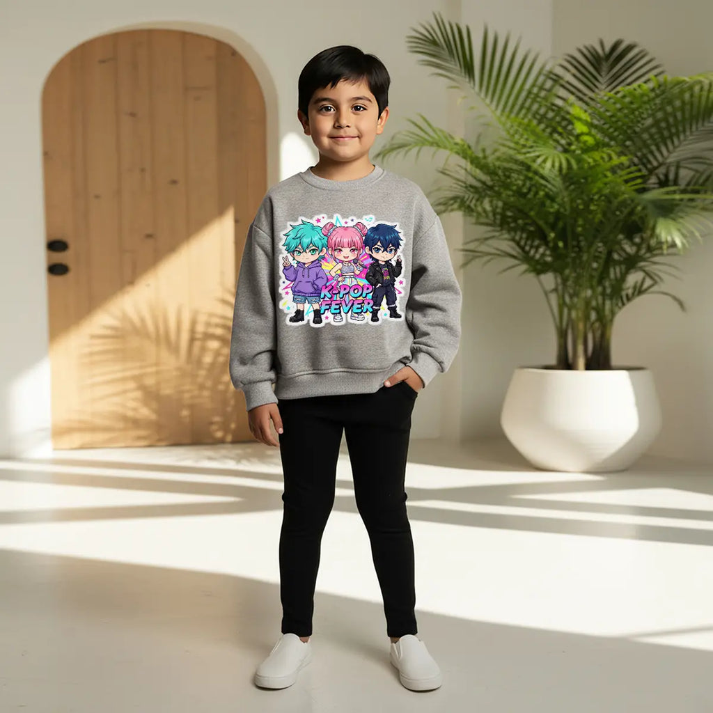 Boys Grey K -Pop Fever Graphics Crew-Neck Sweatshirt Sweatshirts & Hoodies Grey 1-2 Y