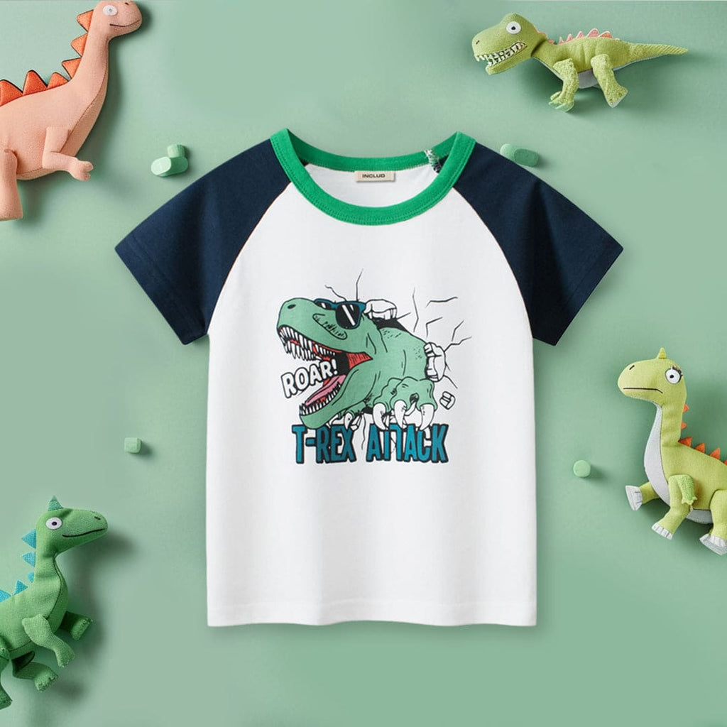 Boys Dinosaur Print Short Sleeves T-Shirt Tshirts Blue 1-2 Y 