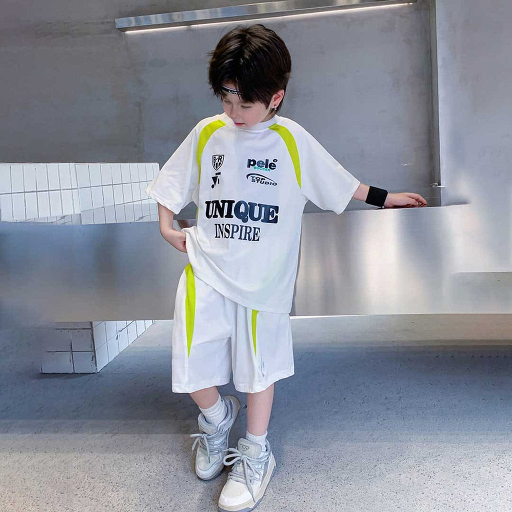 Boys Short Sleeve Sports T-Shirt With Shorts Set 2 pc. Sets White 3-4 Y 