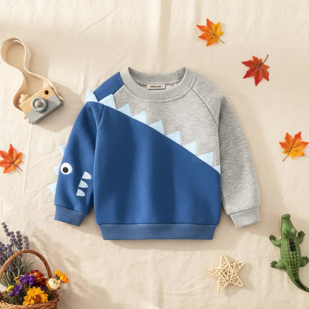 Boys Blue Dinosaur Colorblocked Sweatshirt Sweatshirts & Hoodies Blue 1-2 Y