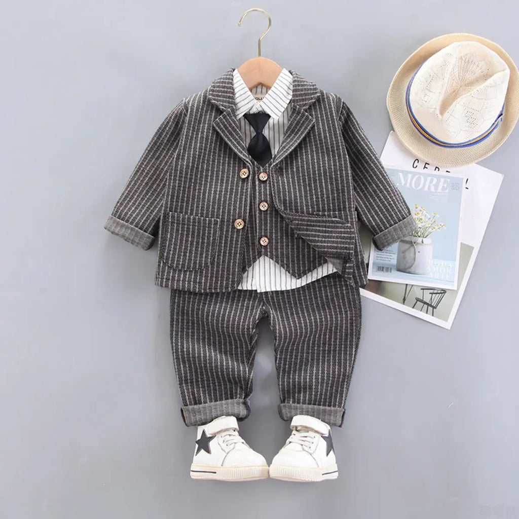 Boys Grey Pin Stripes Five-Piece Suit with Vest and Tie Sets Sets Grey 1-2 Y