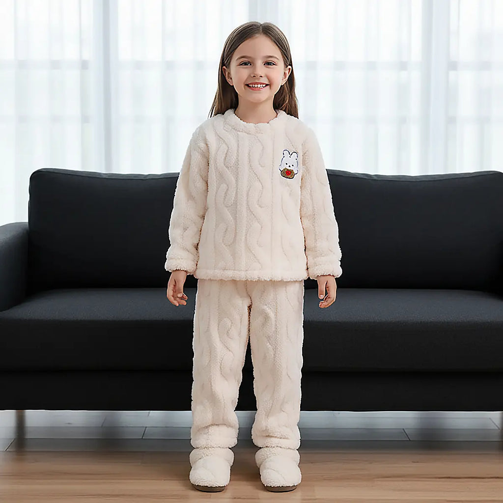 Girls Off White Self-Design Fleece Top With Jogger Co-ord Sets Sets Off White 2-3 Y