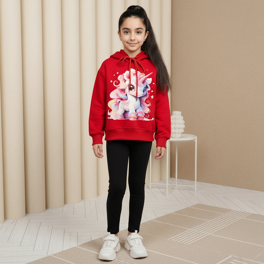Girls Red Unicorn Graphics Hooded Sweatshirt Sweatshirts & Hoodies Red 1-2 Y