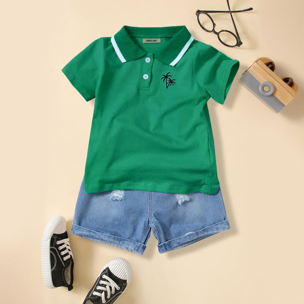 Boys Green Short Sleeves Polo T-Shirt Tshirts Green 3-4 Y